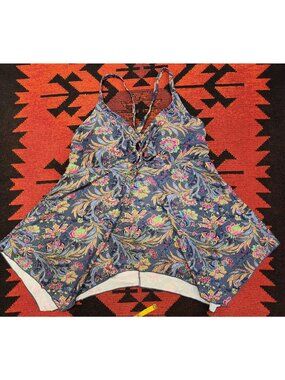 NEW Blue Floral Print Tankini Top Swimsuit With Adjustable Straps Size US 14